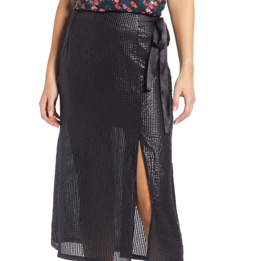 Something Navy Wrap Sequin Midi Skirt